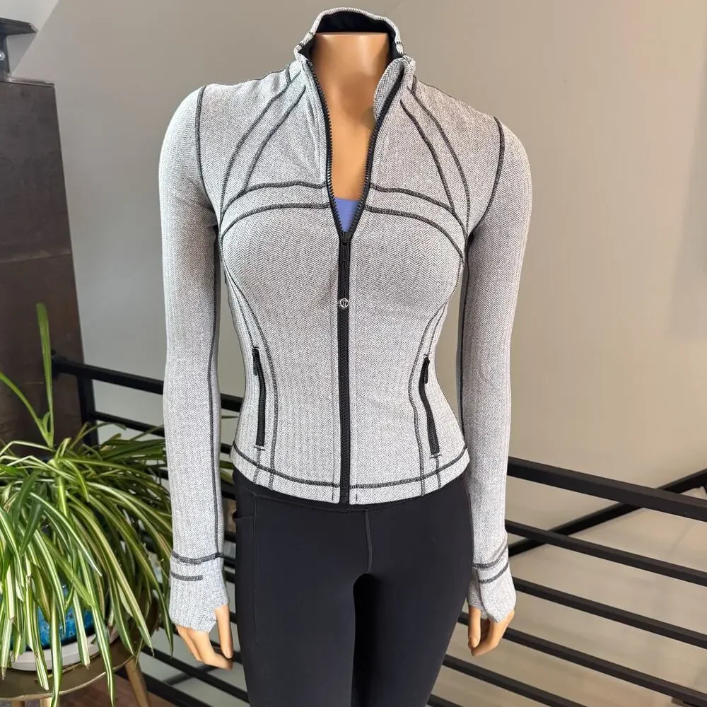 Lululemon Define Jacket Heathered Herringbone Gray/Black Size 4, Style LW3JPMS